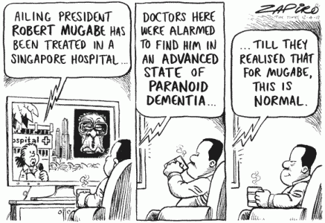Mugabe in Singapore hospital Zapiro